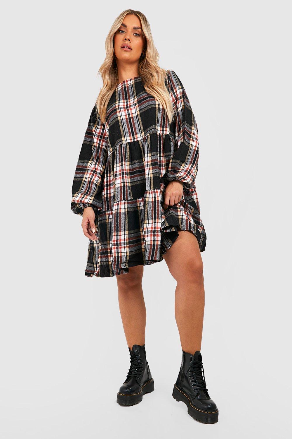 Plaid dress clearance boohoo