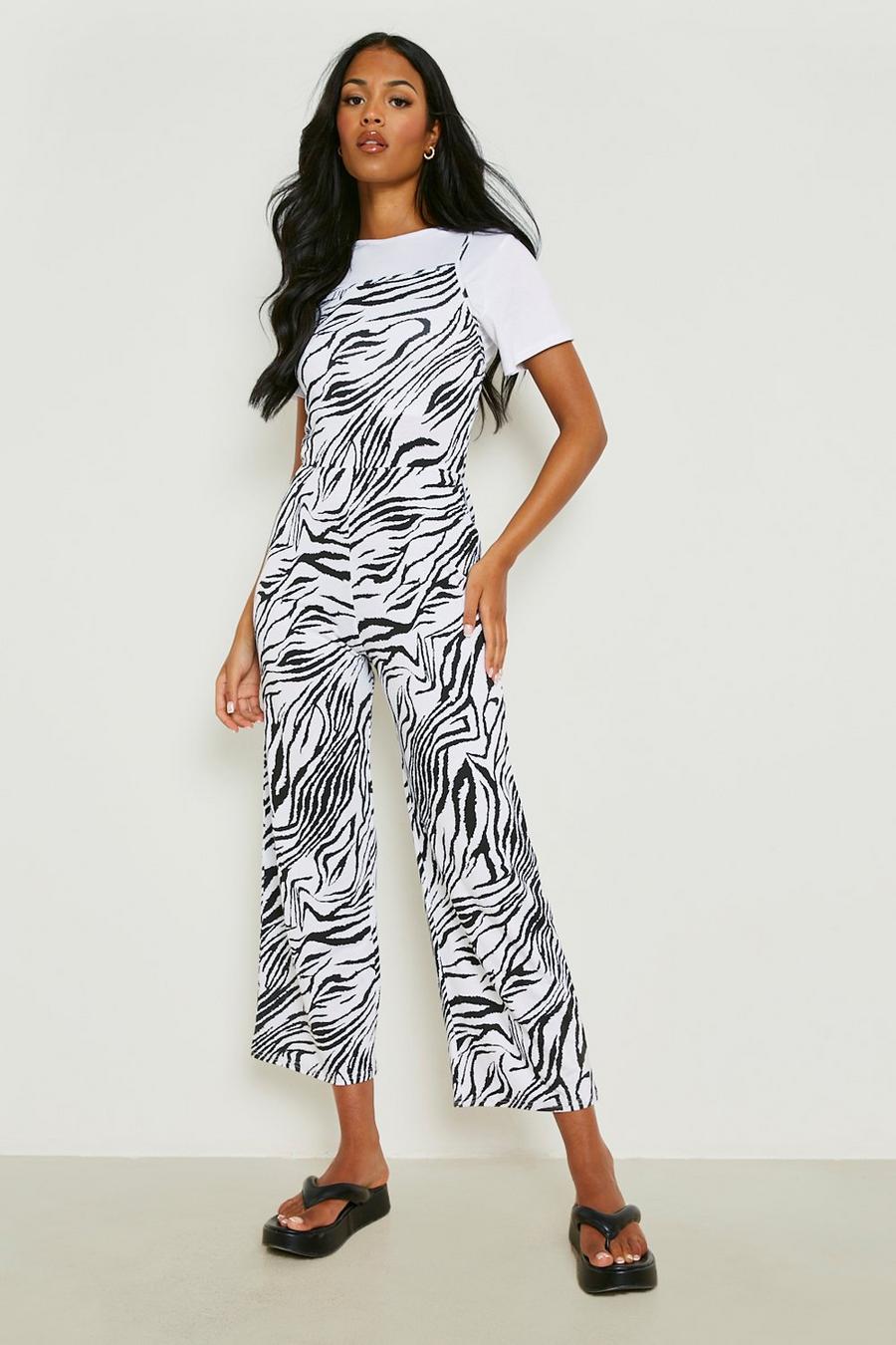 Black Tall Zebra T-shirt Cami 2 In 1 Jumpsuit image number 1