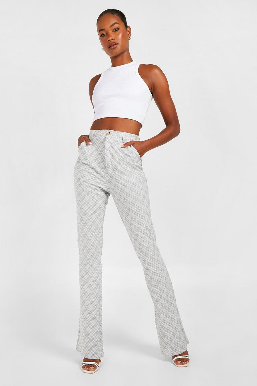 Grey Tall High Waist Checked Flare Pants image number 1