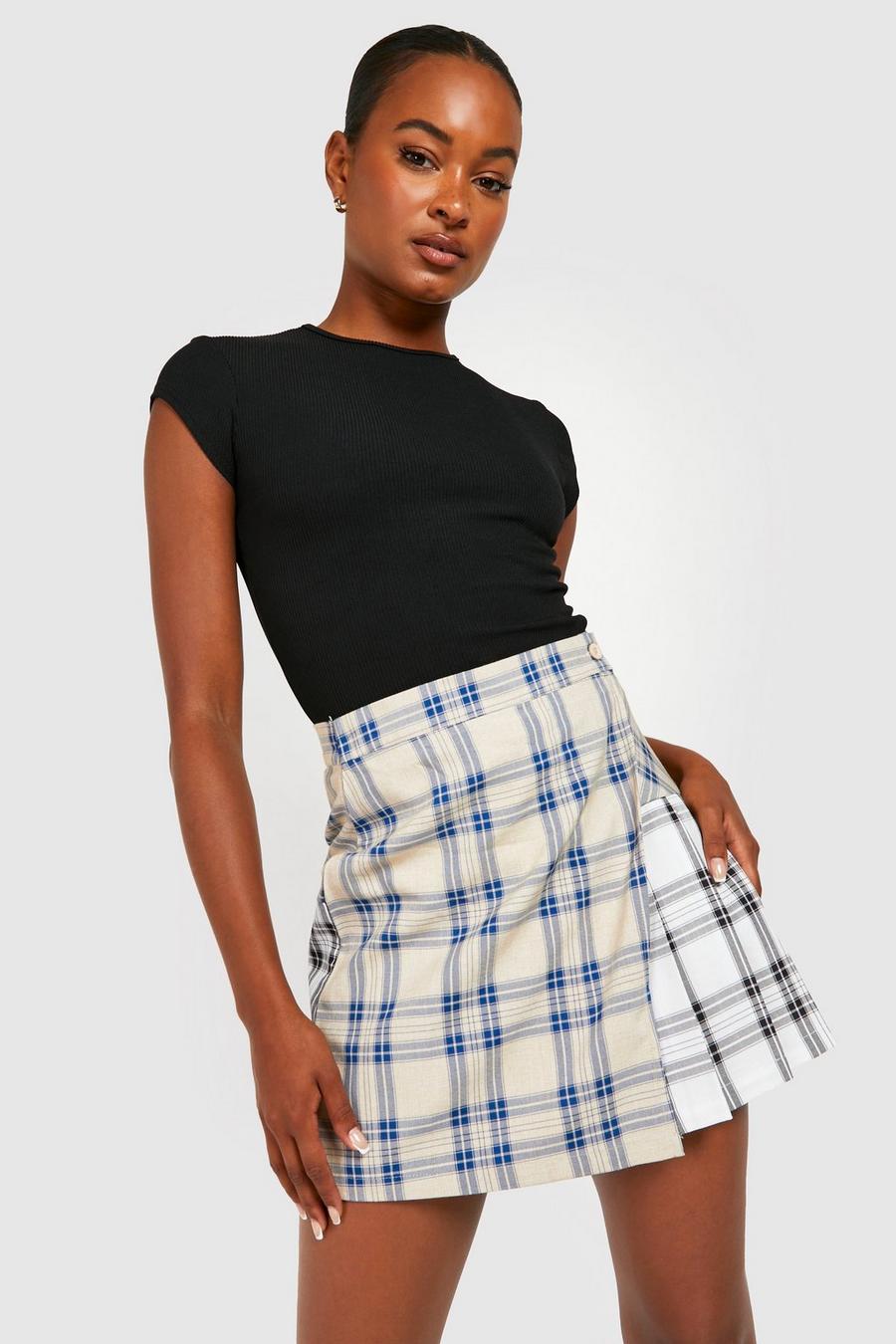 Stone beige Tall Mixed Check Wrap Skirt image number 1