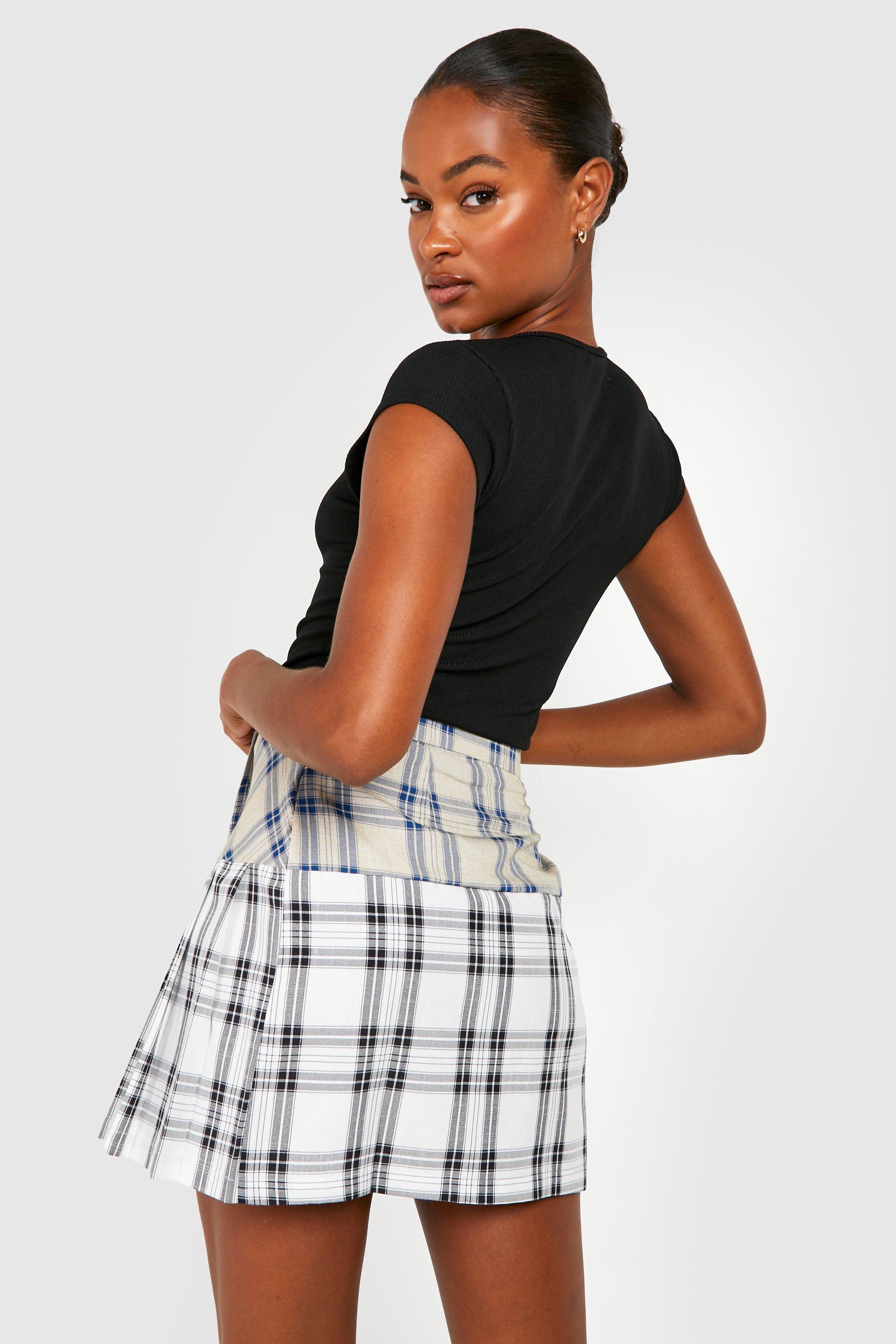 Black and white plaid wrap clearance skirt