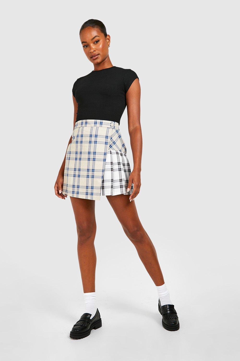 Tall Mixed Check Wrap Skirt boohoo