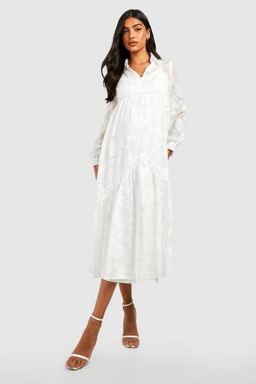 Maternity Floral Button Smock Midi Dress ivory