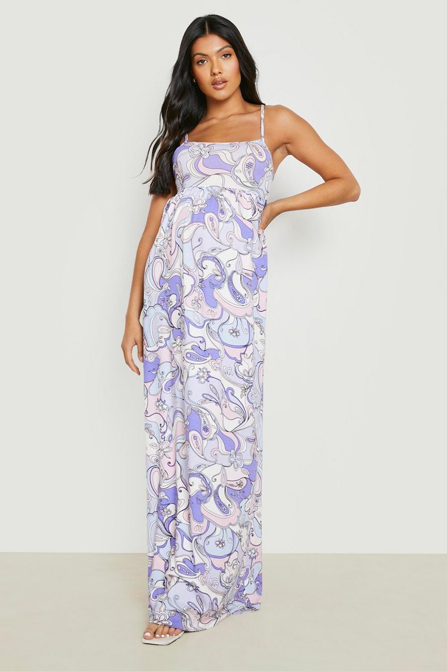 Blue Maternity Floral Strappy Maxi Dress image number 1