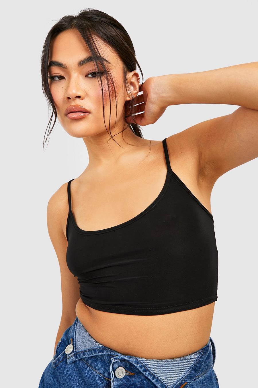 Black Slinky Strappy Crop Top image number 1