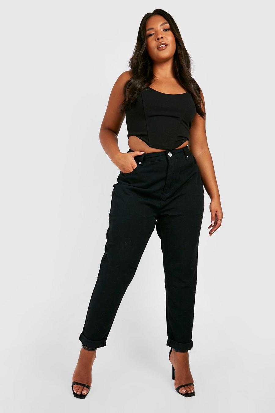Black Plus High Waisted Mom Jeans image number 1