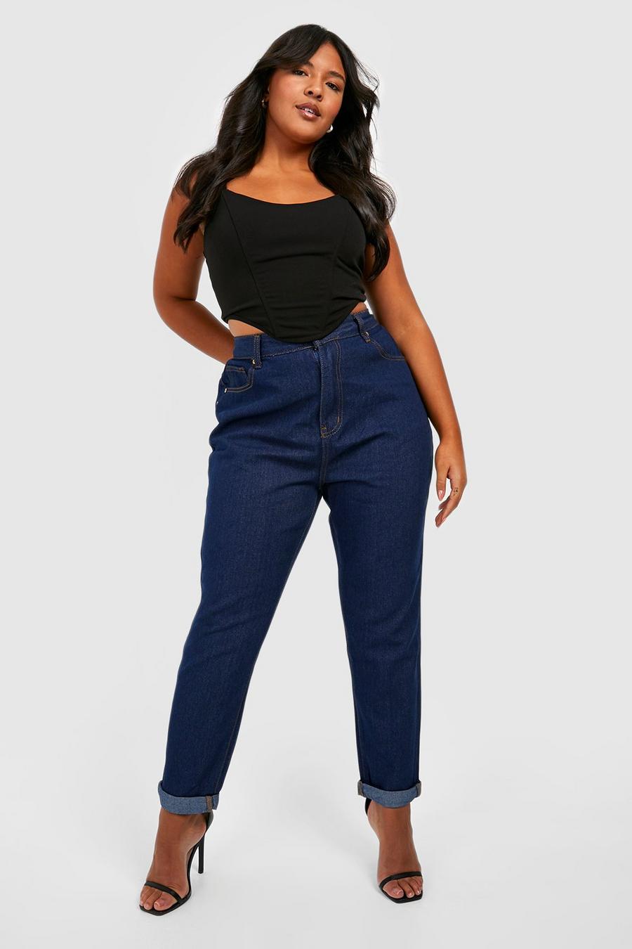 Dark blue Plus - Mom jeans med hög midja image number 1