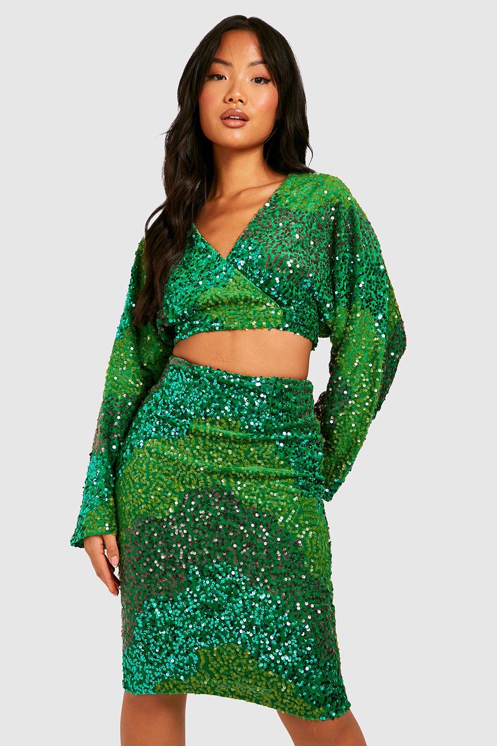 Ensemble à sequins avec crop top et jupe longue