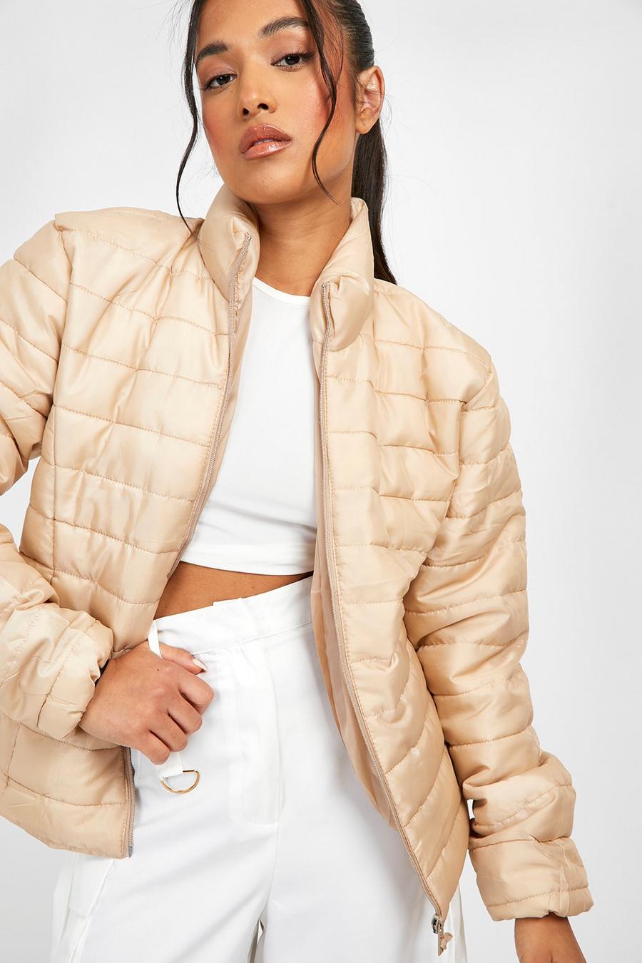 Stone beige Petite  Funnel Neck Puffer Jacket  image number 1