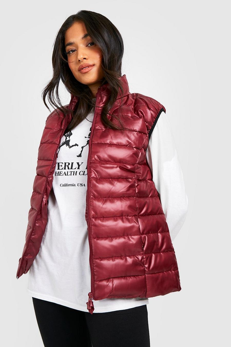 Berry Petite High Shine Midi Funnel Neck Gilet image number 1