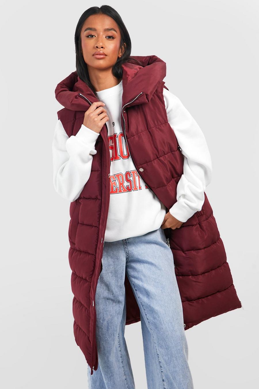 Berry red Petite Hooded Longline Gilet