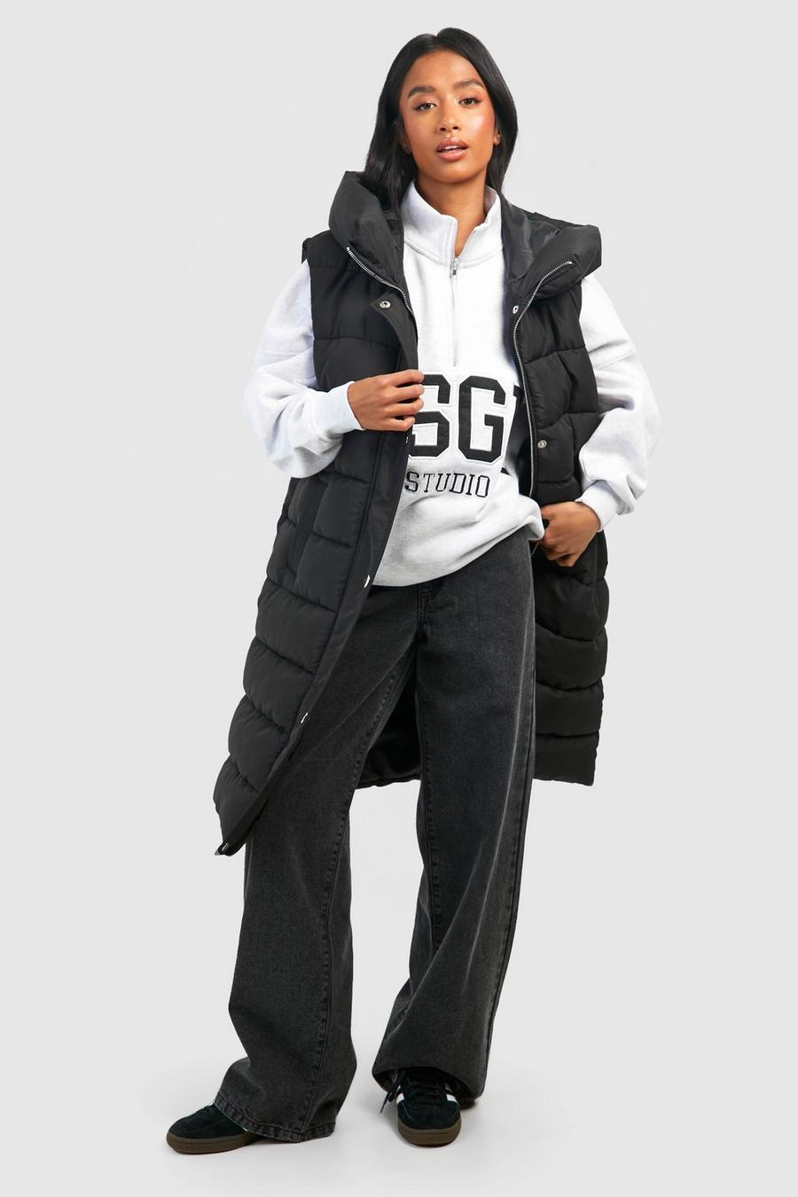 Black Petite Hooded Longline Vest image number 1