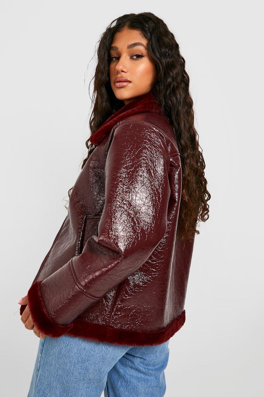 High Shine Borg Collar Aviator Jacket boohoo