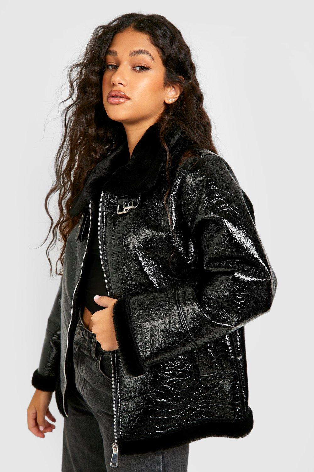 Black aviator hotsell jacket boohoo