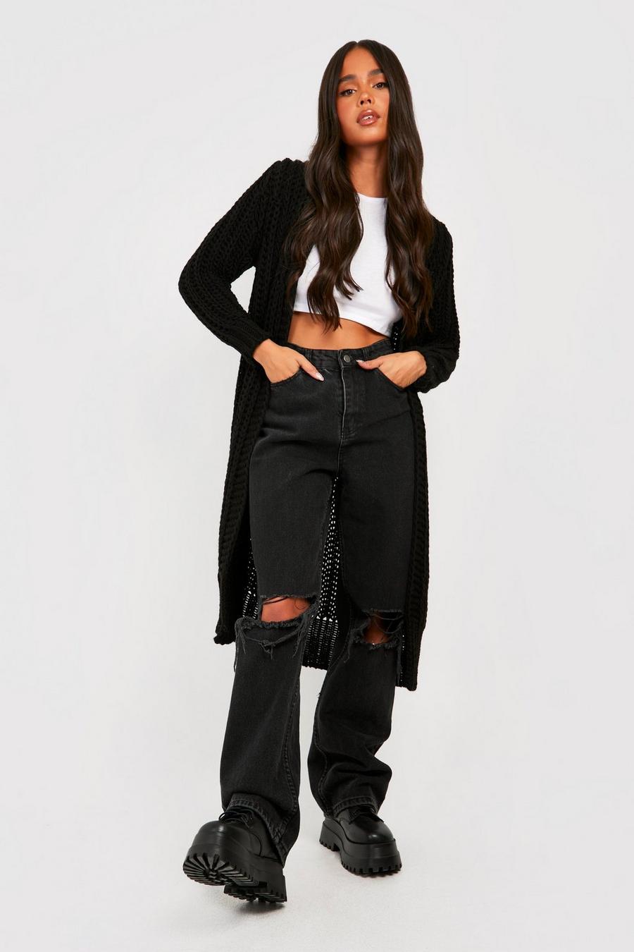 Black Petite Chunky Knitted Maxi Cardigan  image number 1
