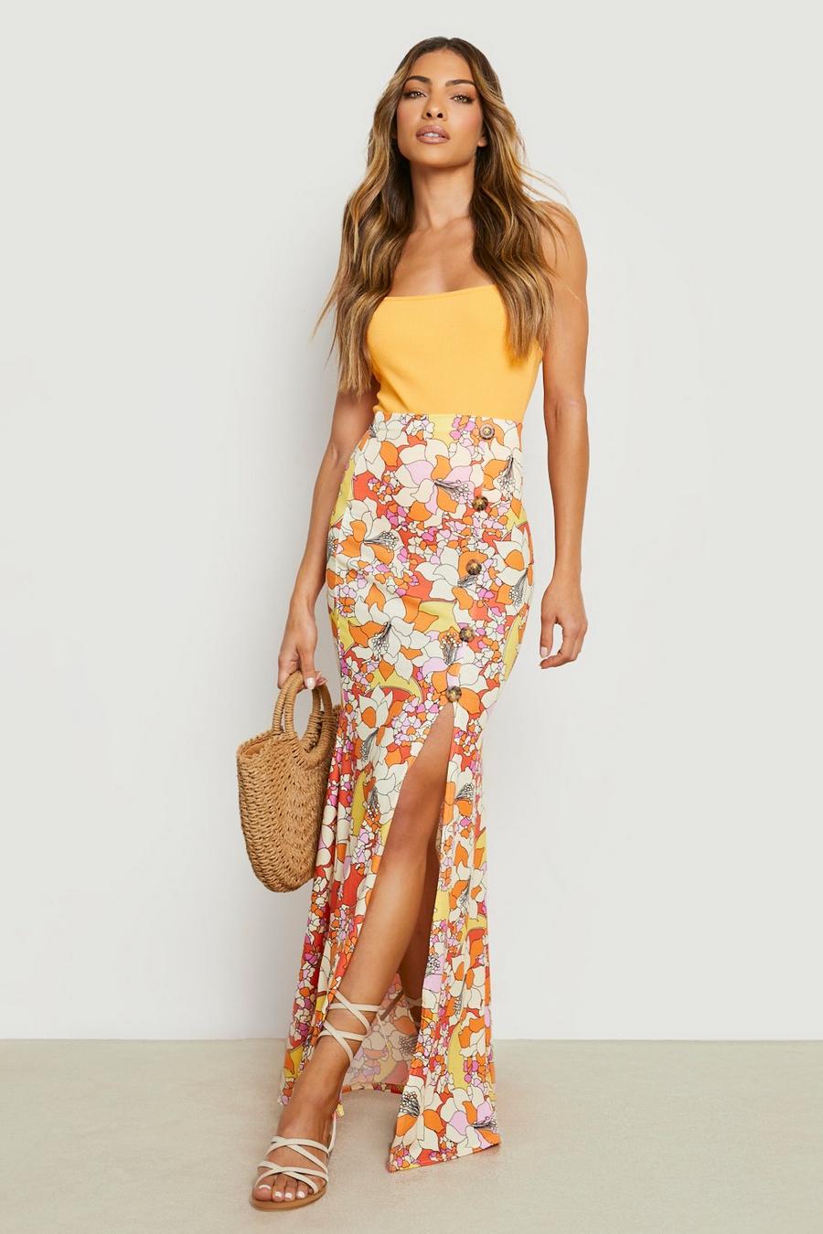 Red Floral Tiered Floaty Maxi Skirt image number 1
