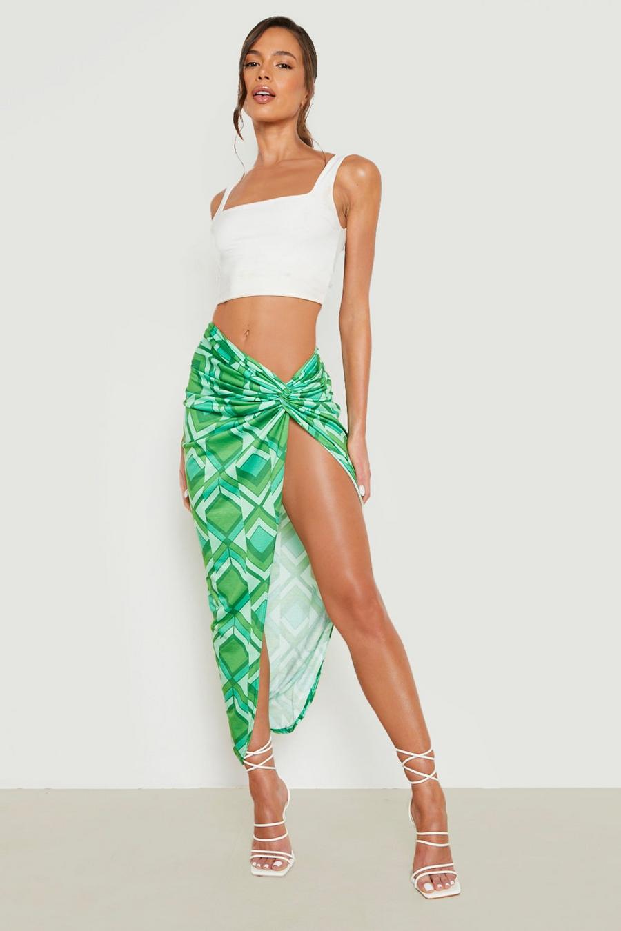 Green Geo High Split Maxi Skirt image number 1