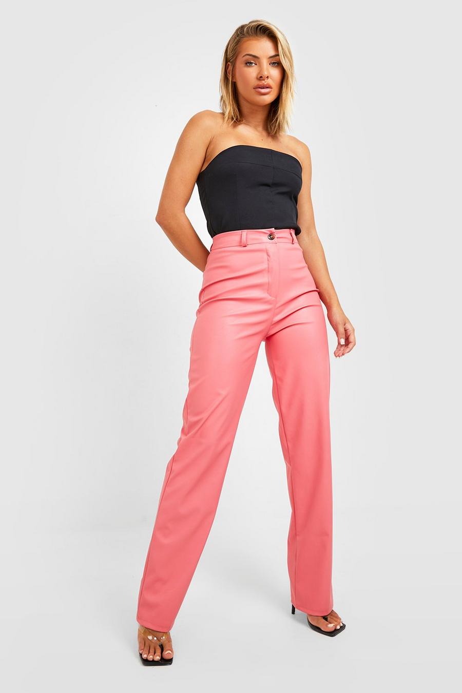 Pink Straight Leg Leather Look Pants image number 1