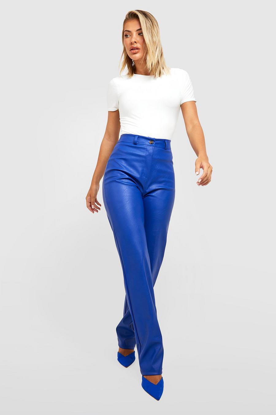 Cobalt blue Straight Leg Leather Look Trousers