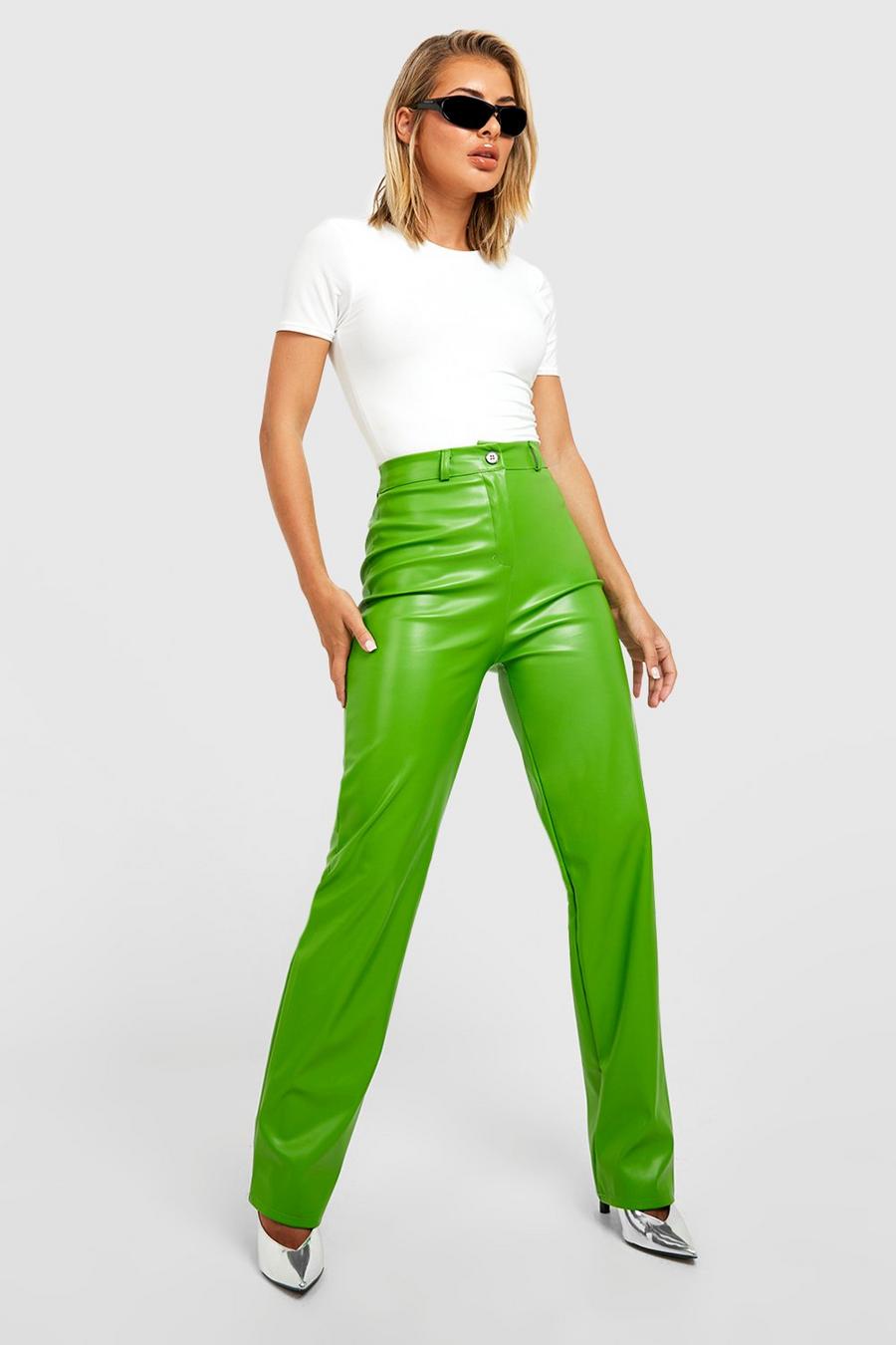 Green Straight Leg Faux Leather Pants image number 1