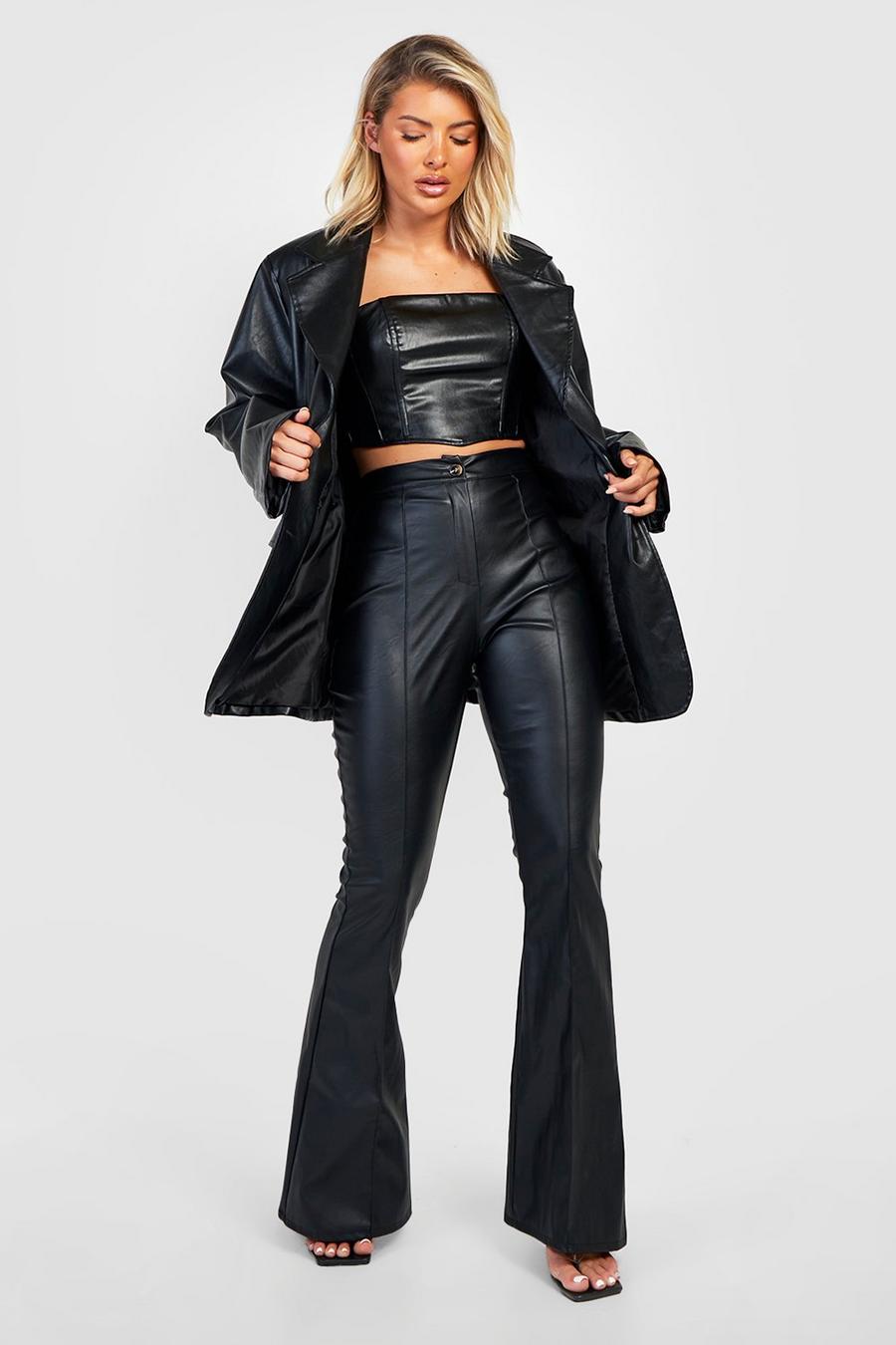Black Flared Leg Faux Leather Pants image number 1