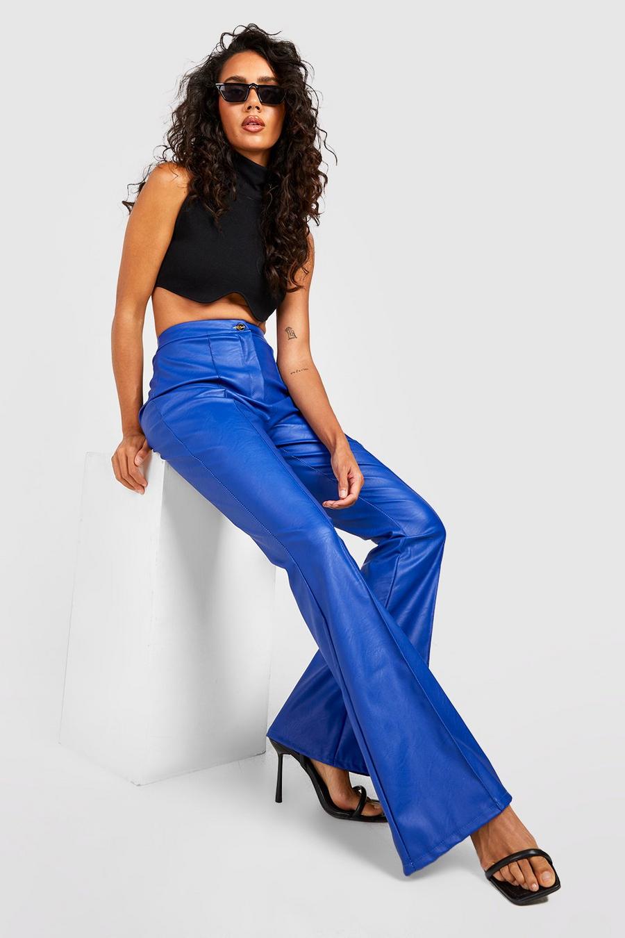 Cobalt Flared Leg Leather Look Trouser image number 1