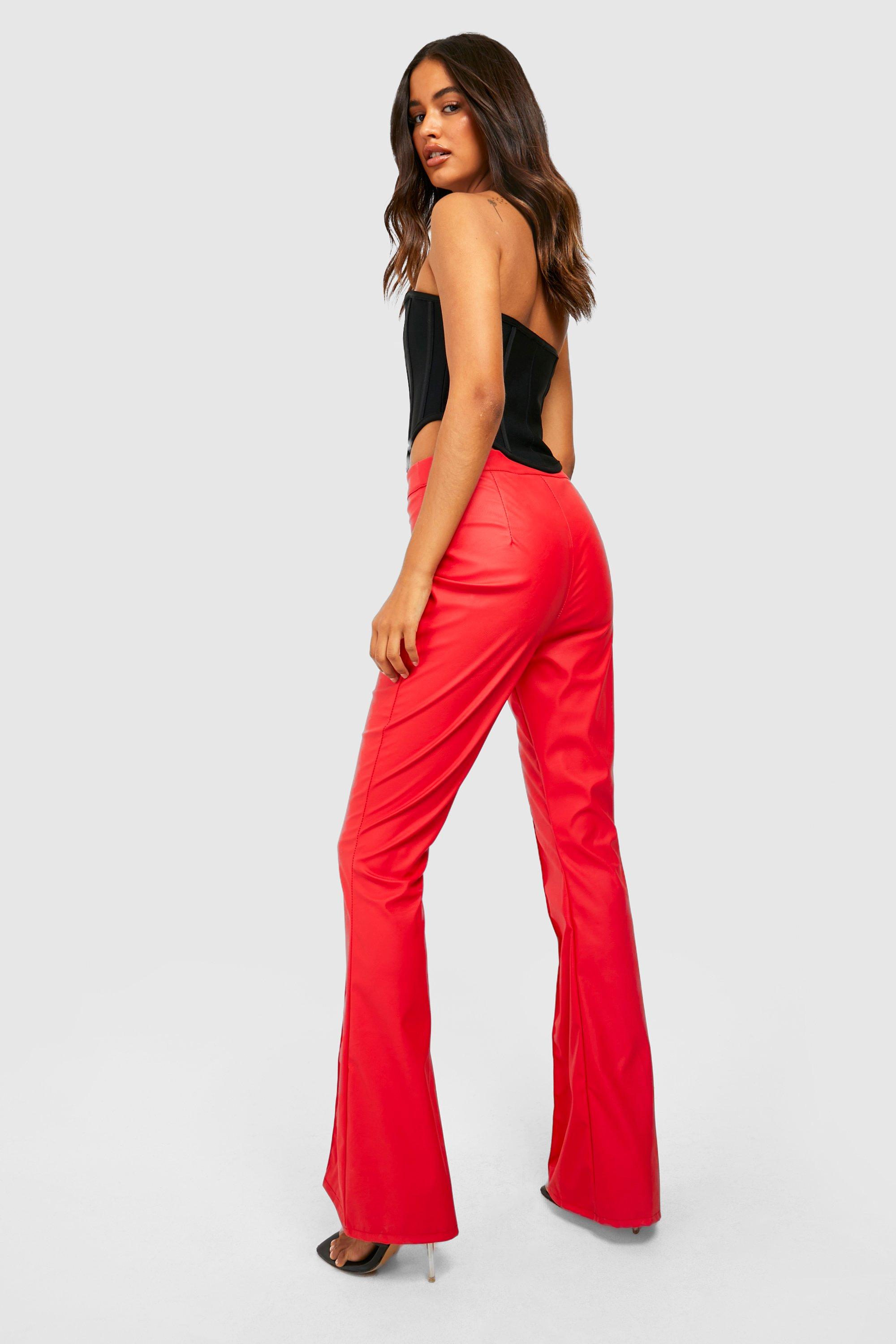 Red leather hot sale flare pants