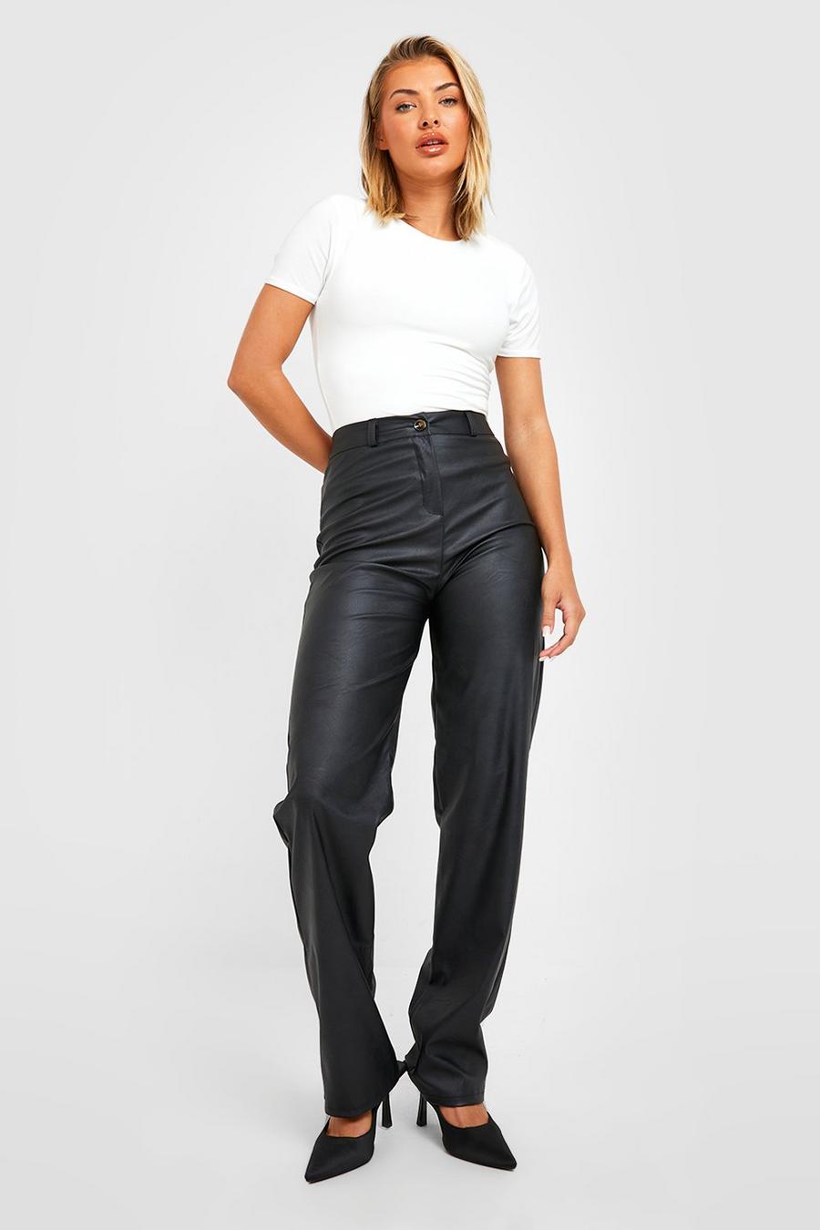 Black Straight Leg Faux Leather Pants image number 1