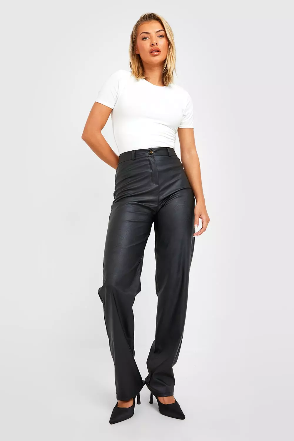 Straight leg leather look trousers hotsell