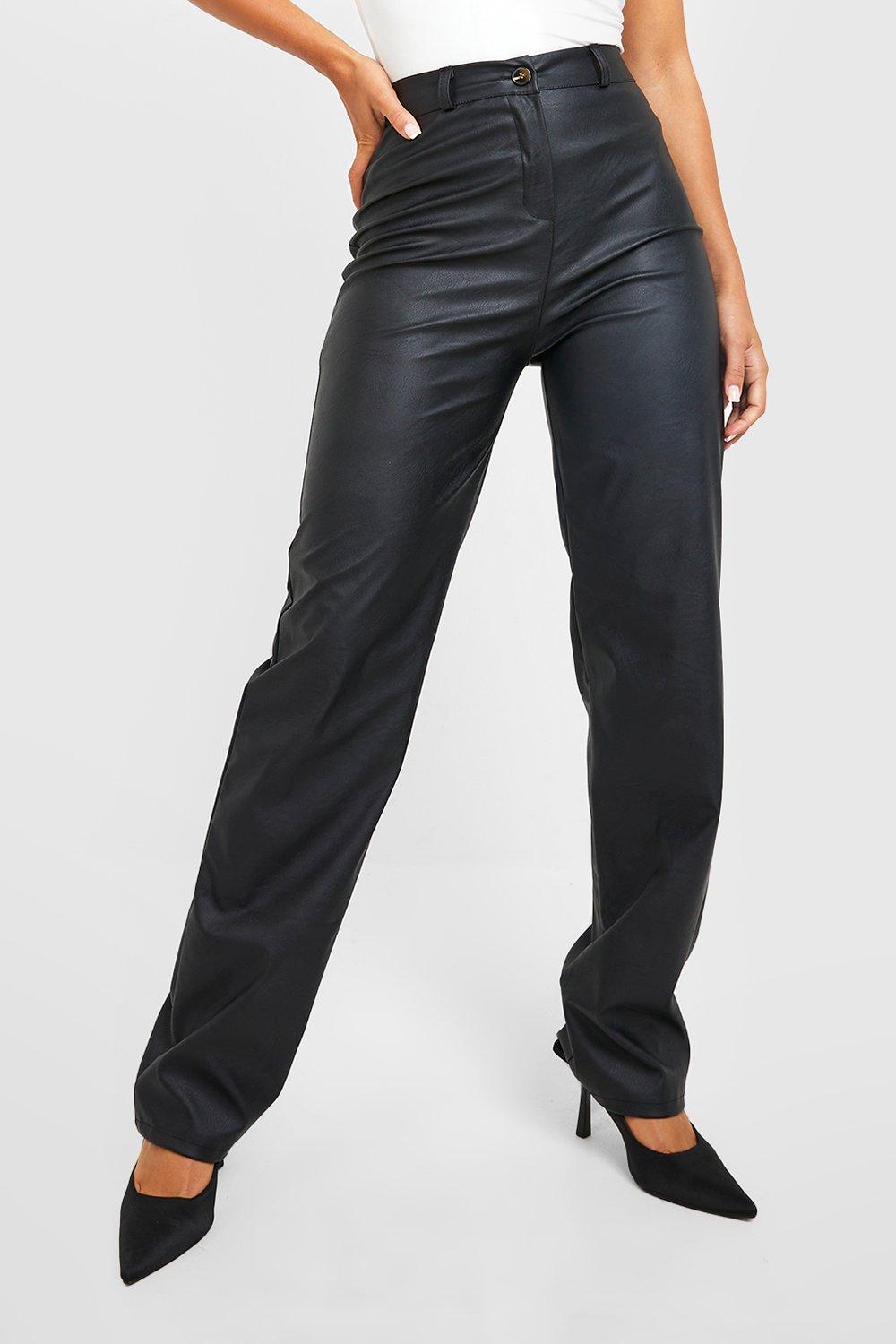 Straight Leg Leather Look Trousers