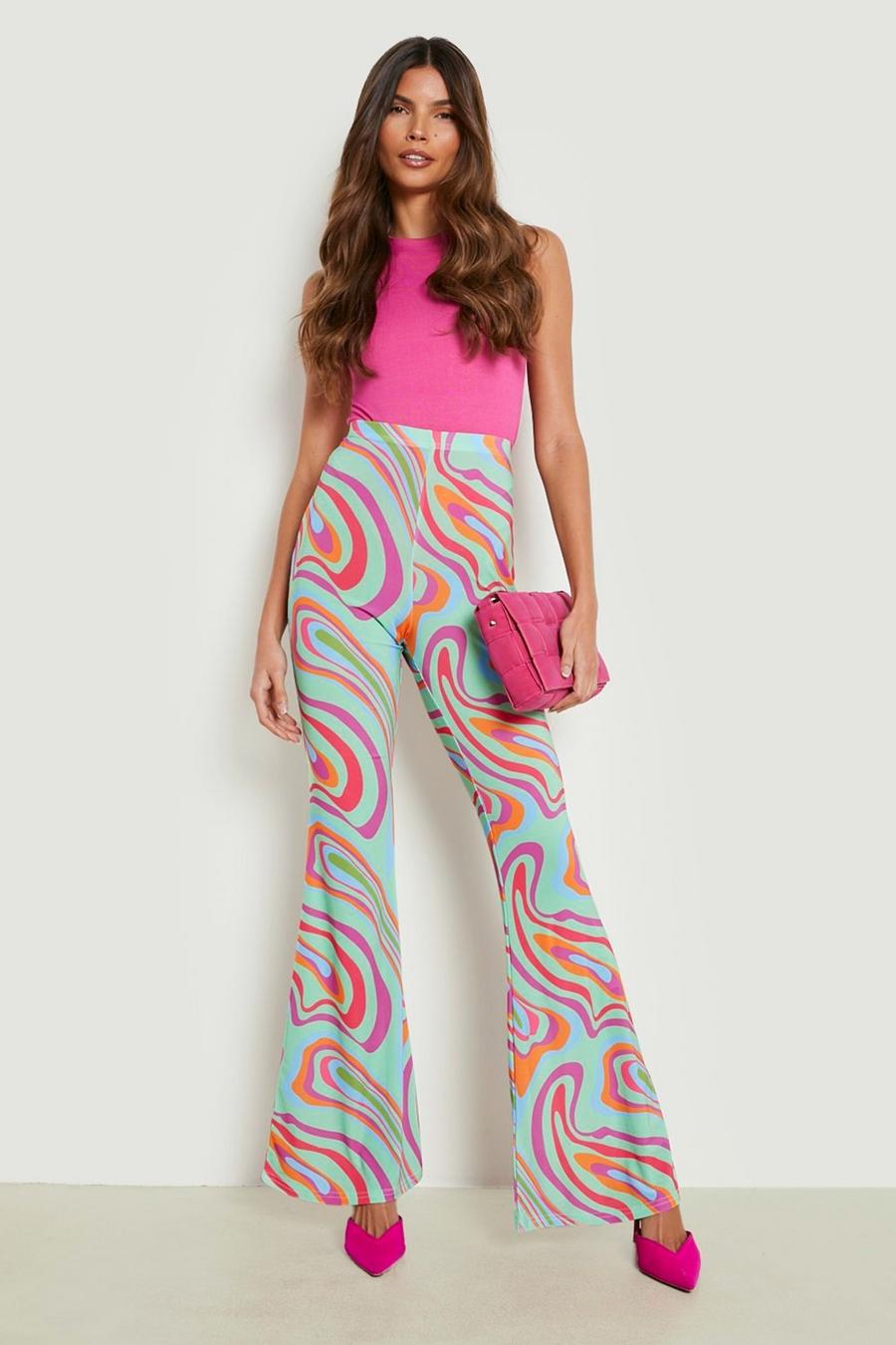 Purple Abstract Printed Flared Pants image number 1