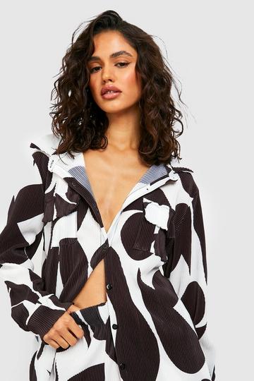 Abstract Plisse Oversized Shirt black