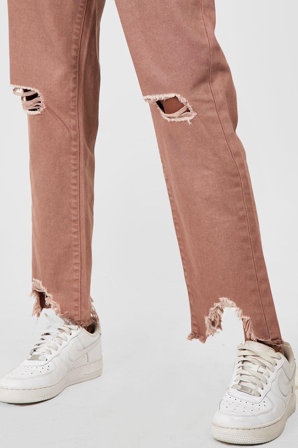 Beige distressed hot sale jeans