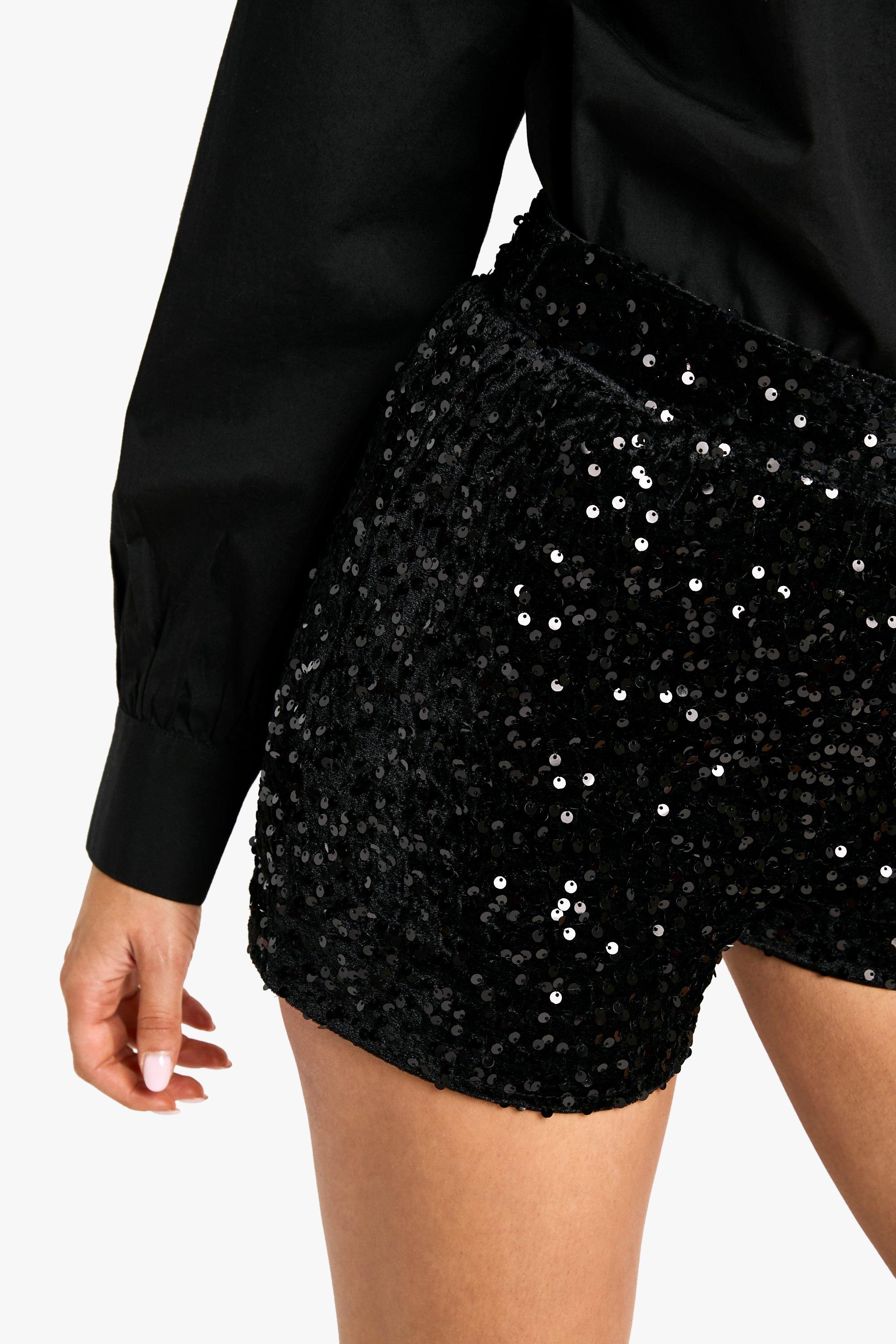 Black sequin high waisted shorts sale