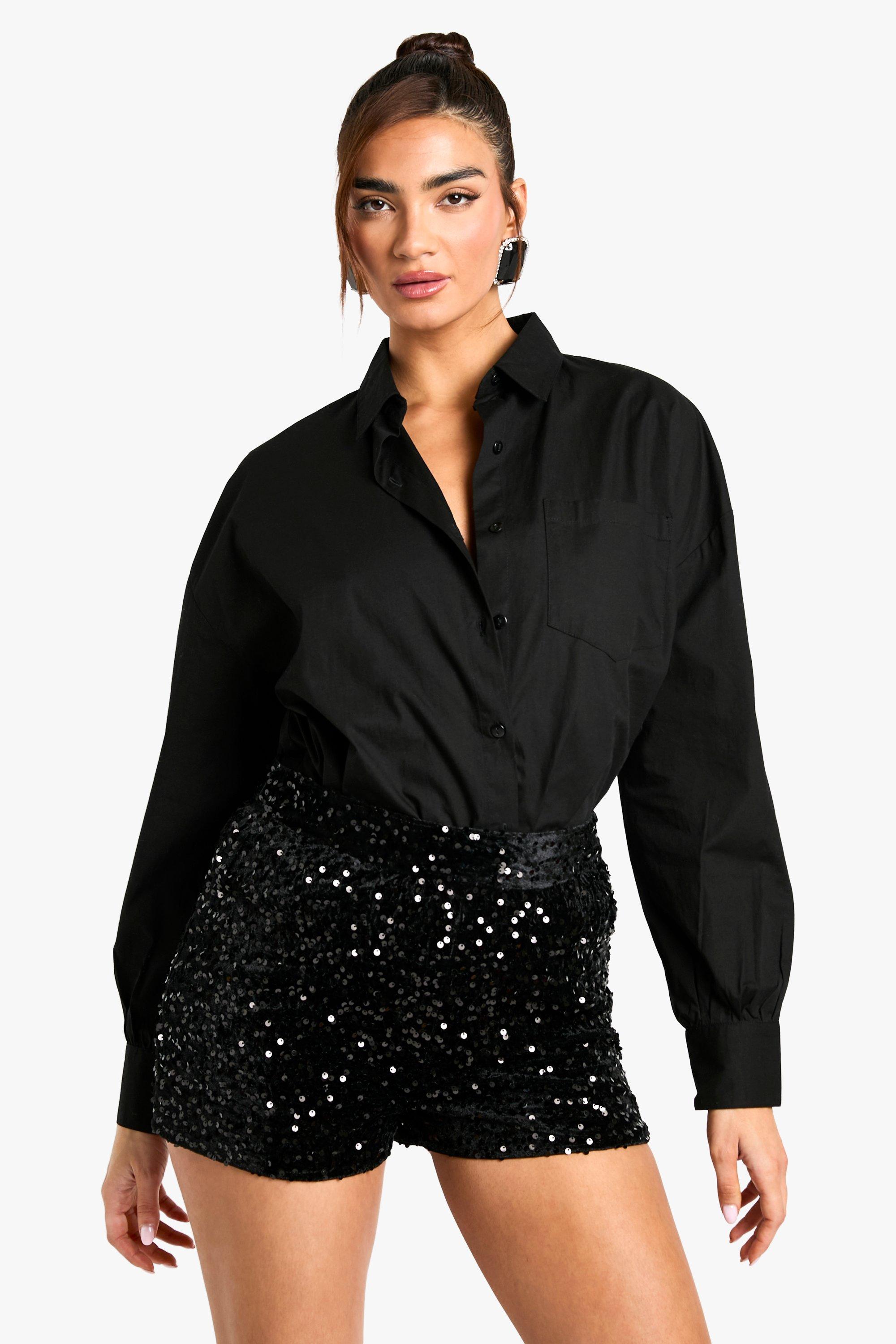 Sequin High Waist Fitted Short boohoo USA