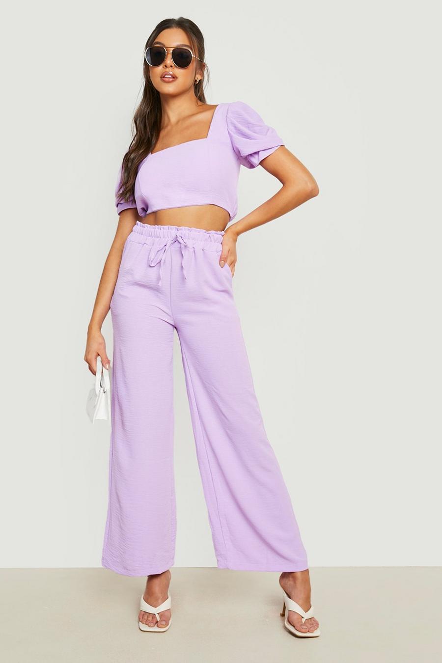 Lilac Volume Sleeve Crop & Wide Leg Trousers  image number 1