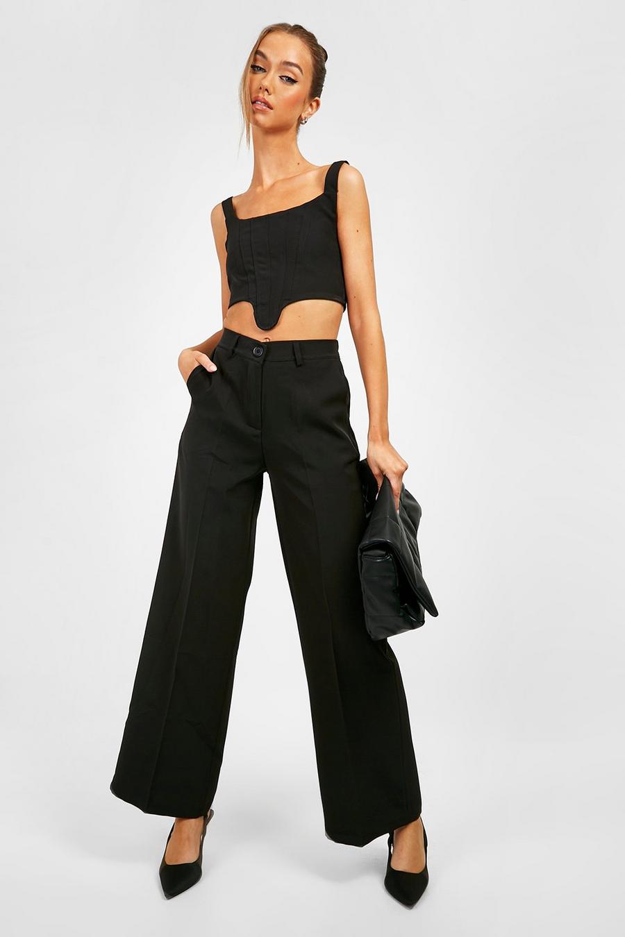Black Tailored Wide Leg Trousers  image number 1