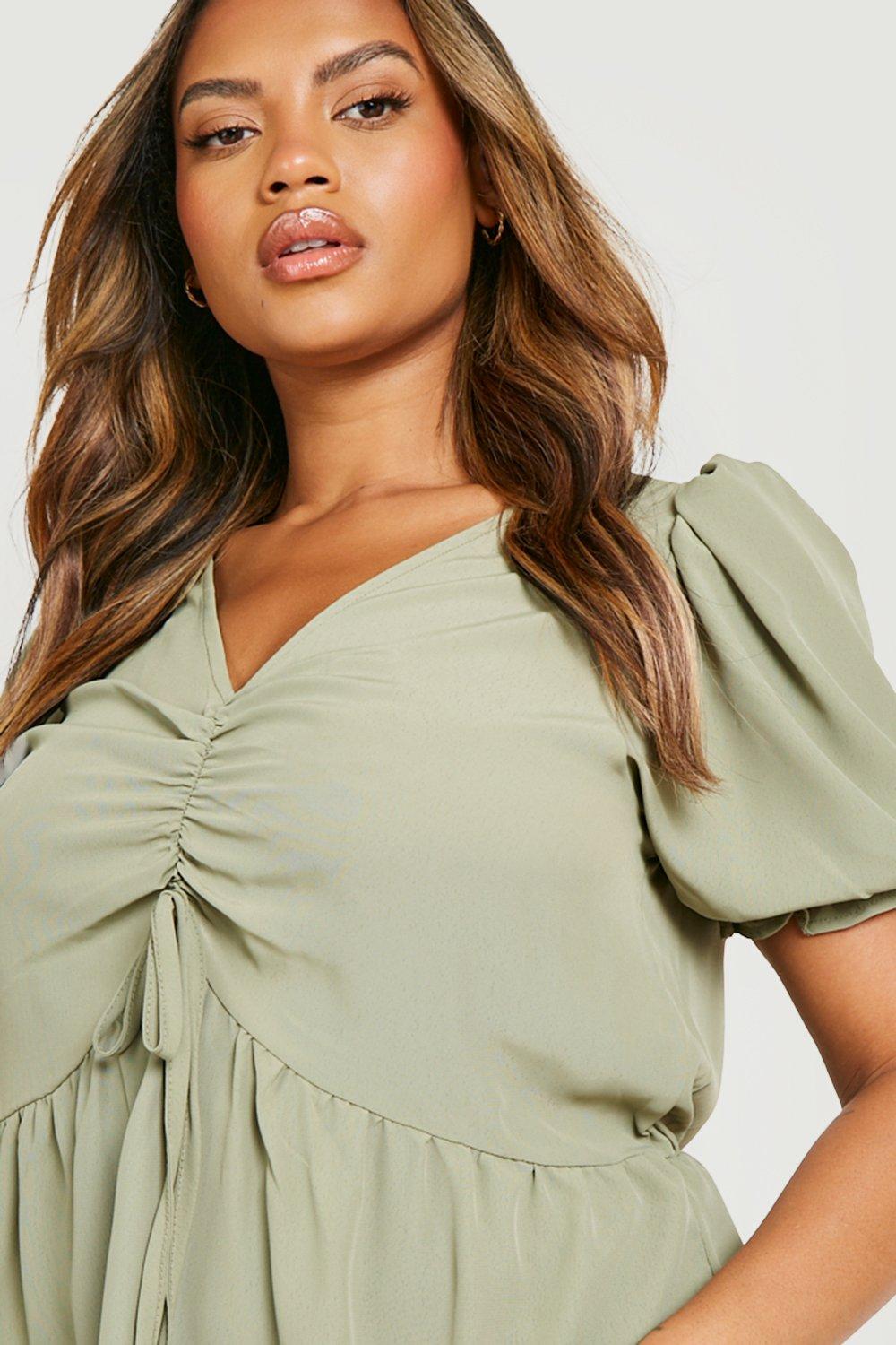 Plus Woven Ruched Front Peplum Top