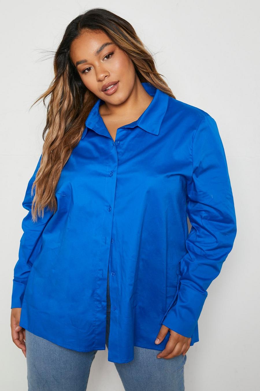 Cobalt blue Plus Oversized Poplin Shirt