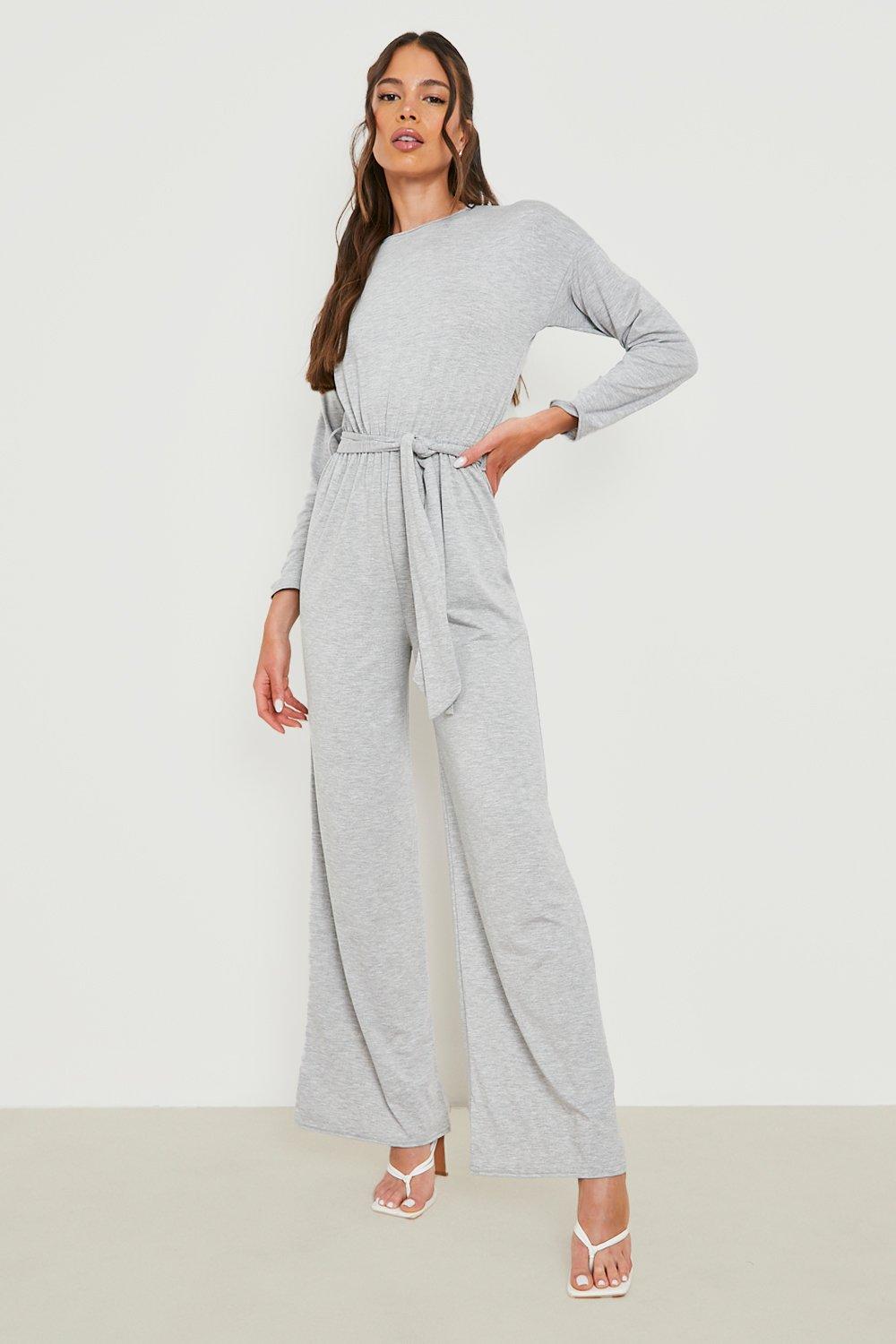 Long sleeve hot sale belted jumpsuit