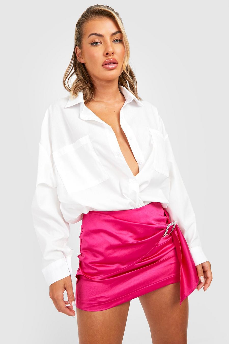 Falda pantalón de raso cruzada con hebilla, Hot pink image number 1