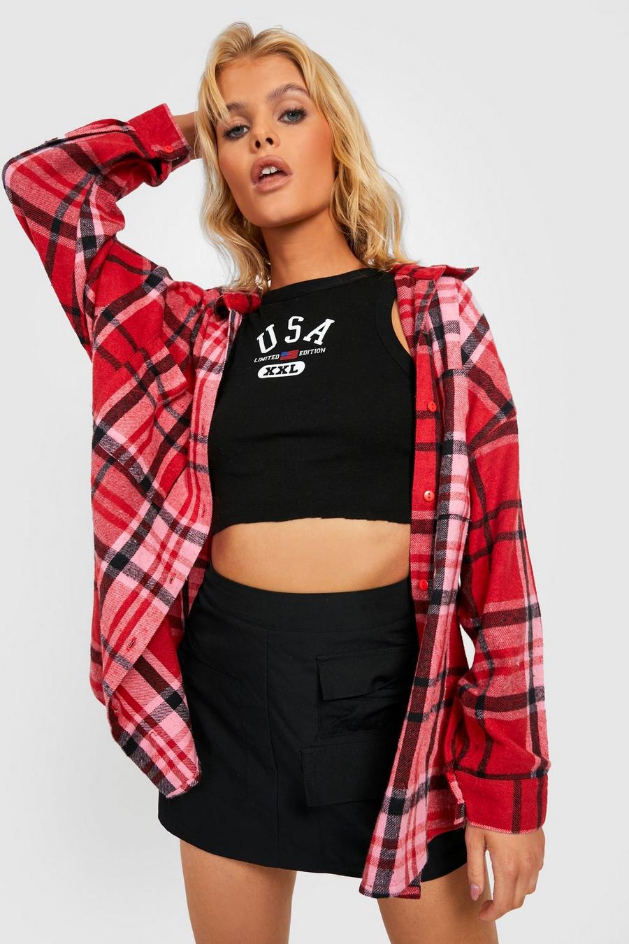 Pink rose Oversized Checked Shirt 