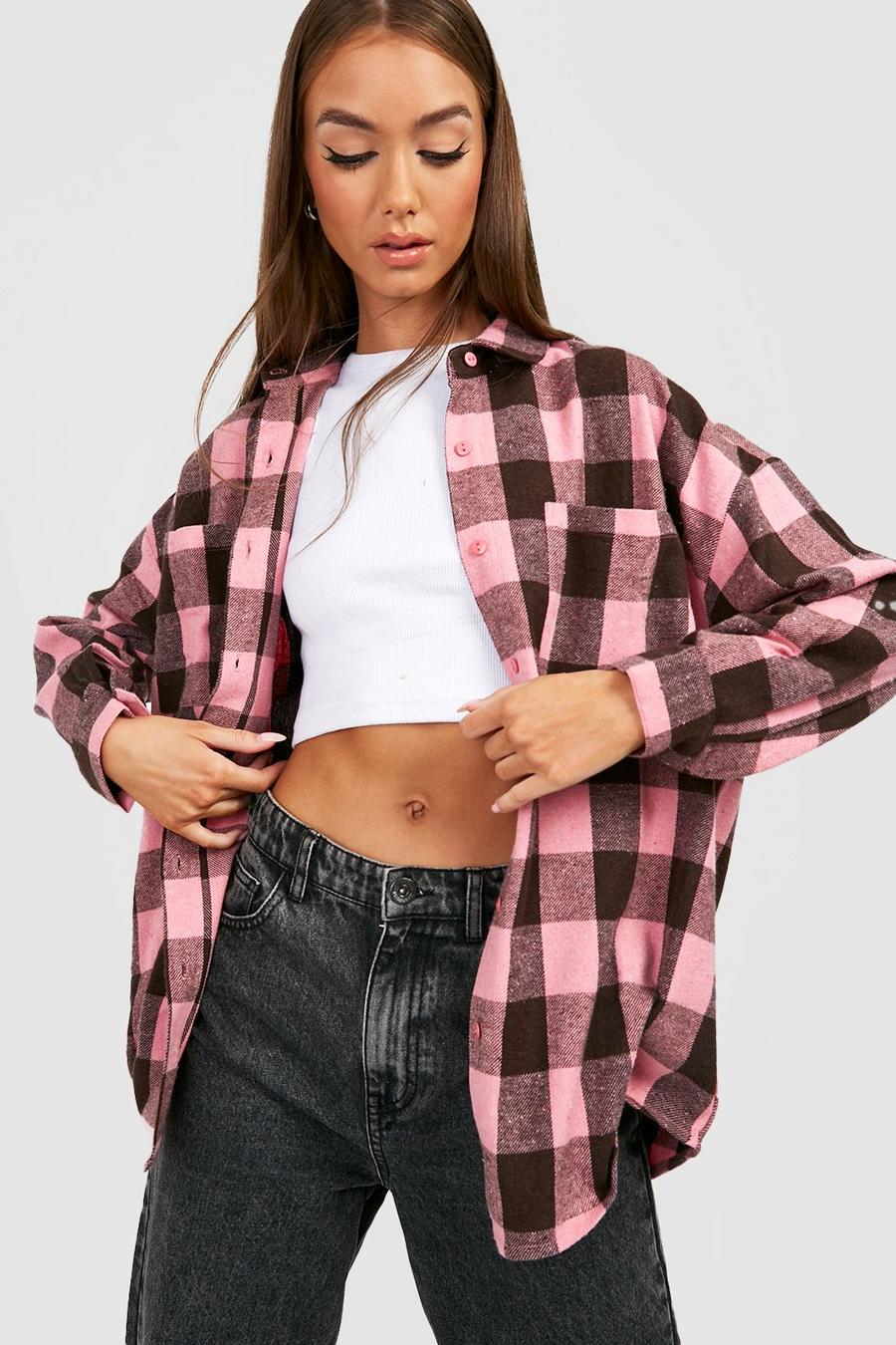 Pink Oversized Checked Shirt  image number 1