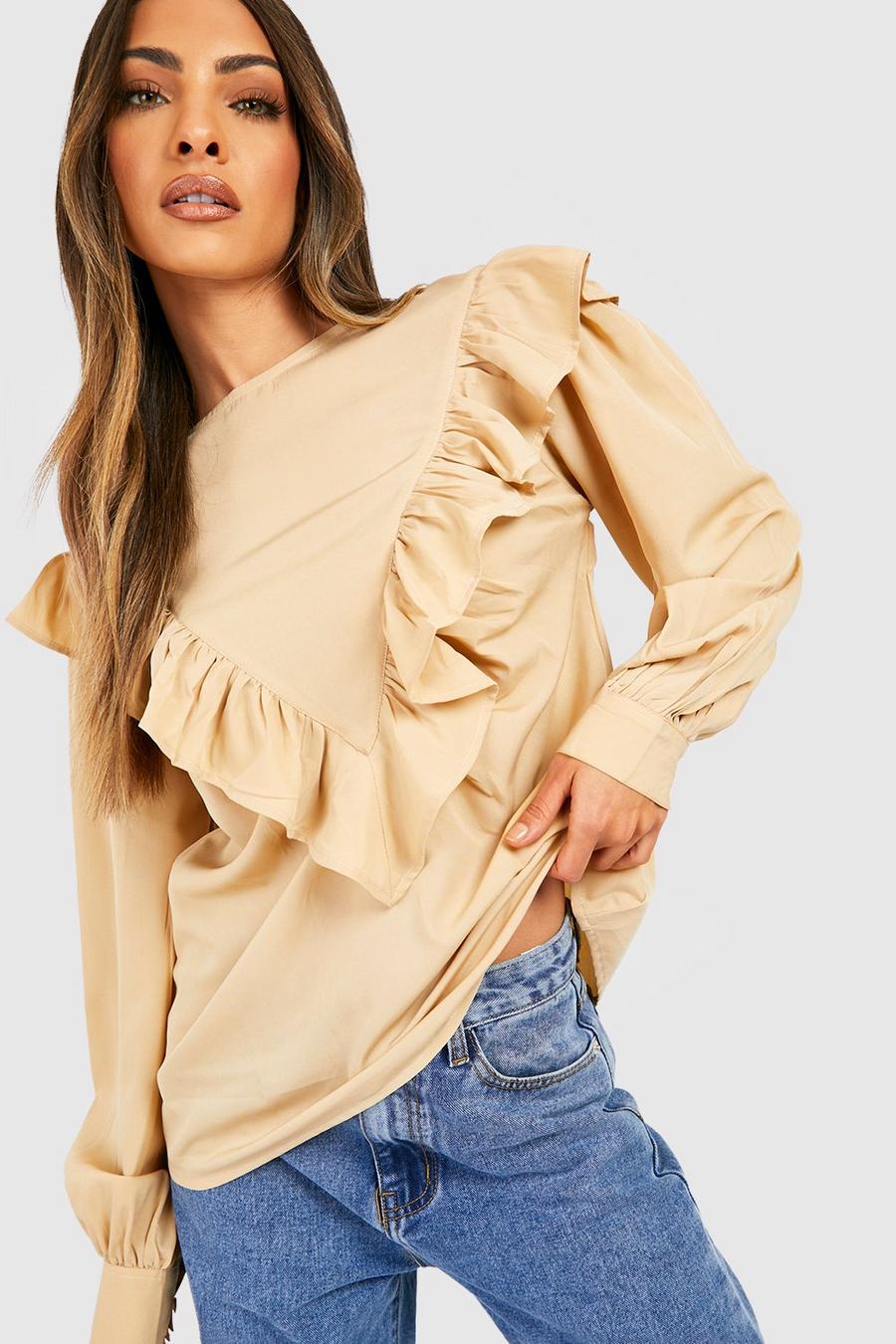 Stone beige Woven Frill Detail Blouse