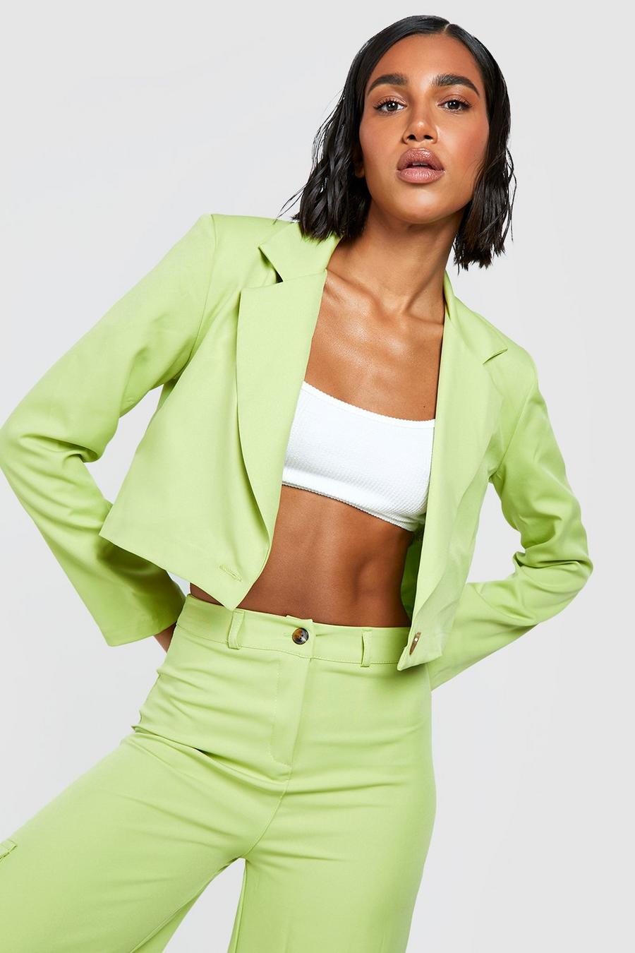 Olive Cropped Tailored Blazer image number 1