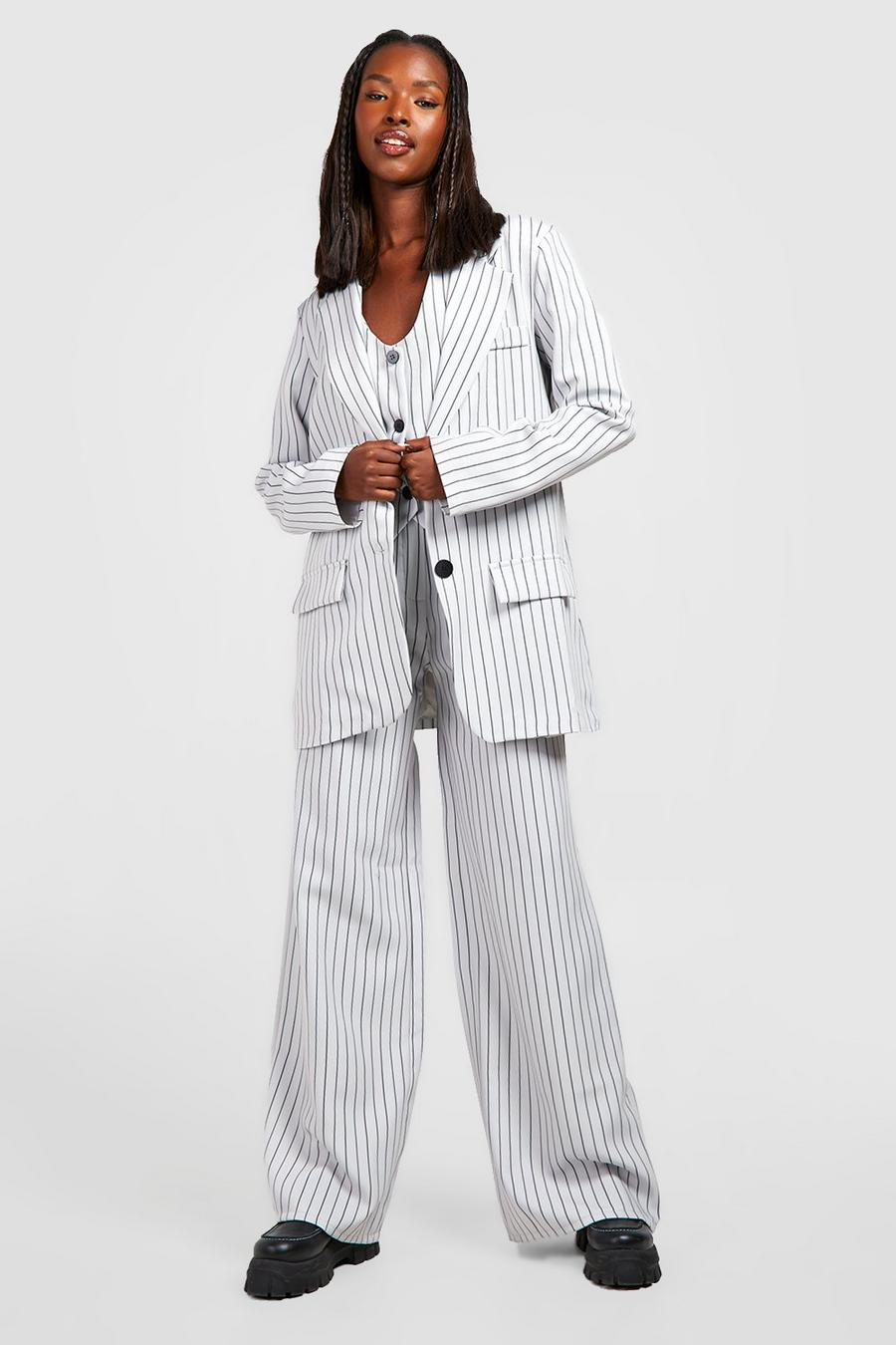 Light grey Slouchy Pinstripe Tailored Pants image number 1