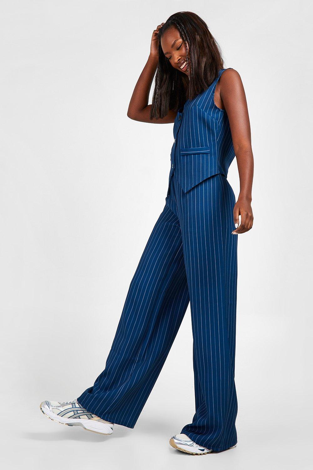 Navy pinstripe hot sale jumpsuit