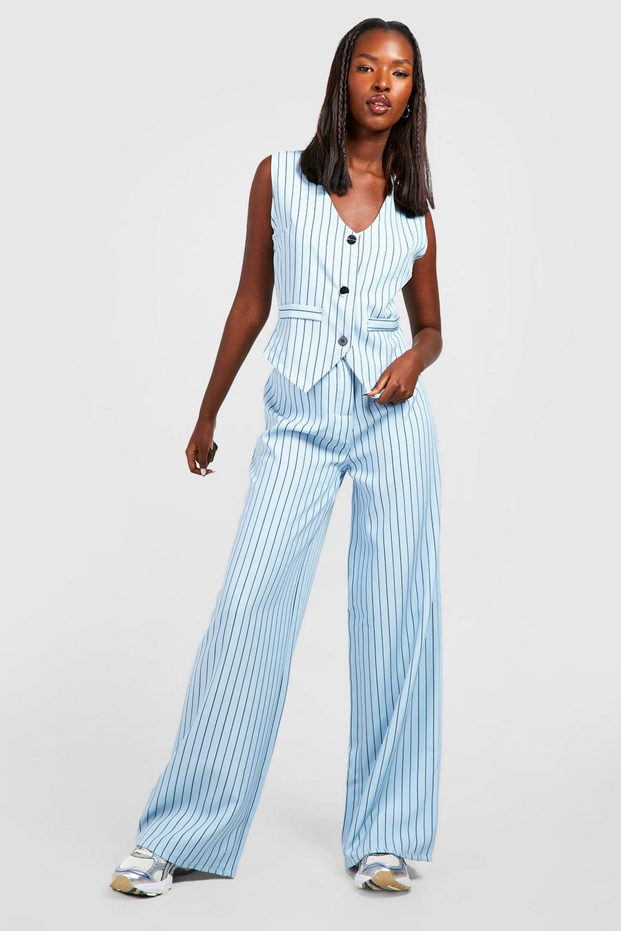 Powder blue Slouchy Pinstripe Tailored Pants image number 1