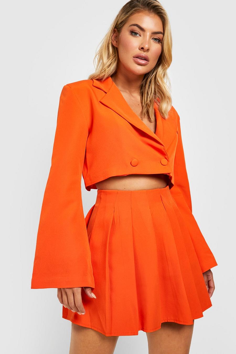 Orange Pleated Micro Mini Tailored Skirt  image number 1