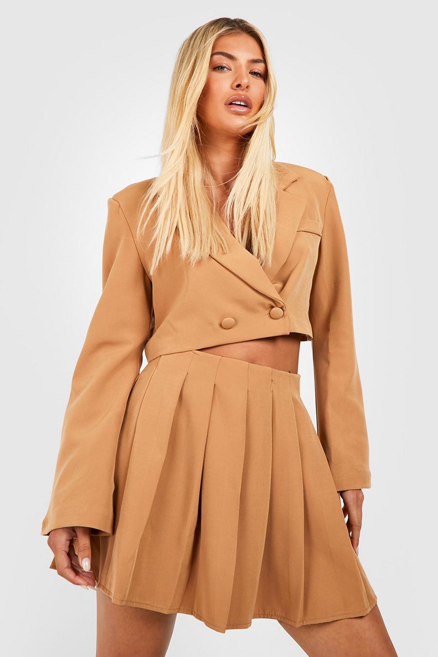 Camel Flared Sleeve Cropped Tailored Blazer
